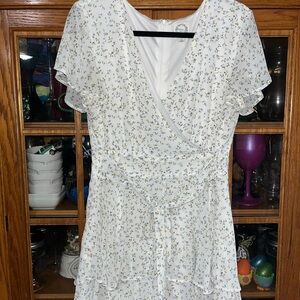 Blue Rain White Floral Wrap Jumpsuit